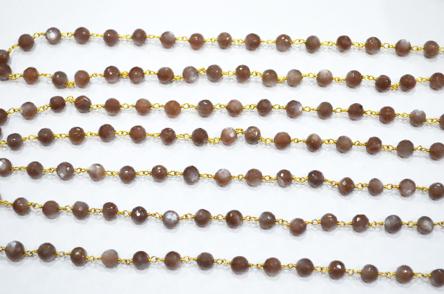 Chocolate Moonstone Faceted Rondelle Shape Rosary Beaded Chain , 6.50 - 6.75 mm , RB-5825
