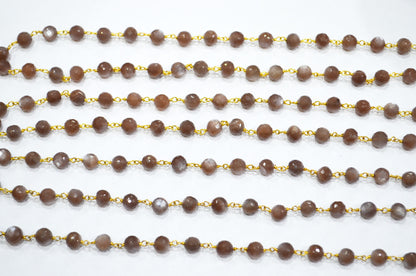 Chocolate Moonstone Faceted Rondelle Shape Rosary Beaded Chain , 6.50 - 6.75 mm , RB-5825