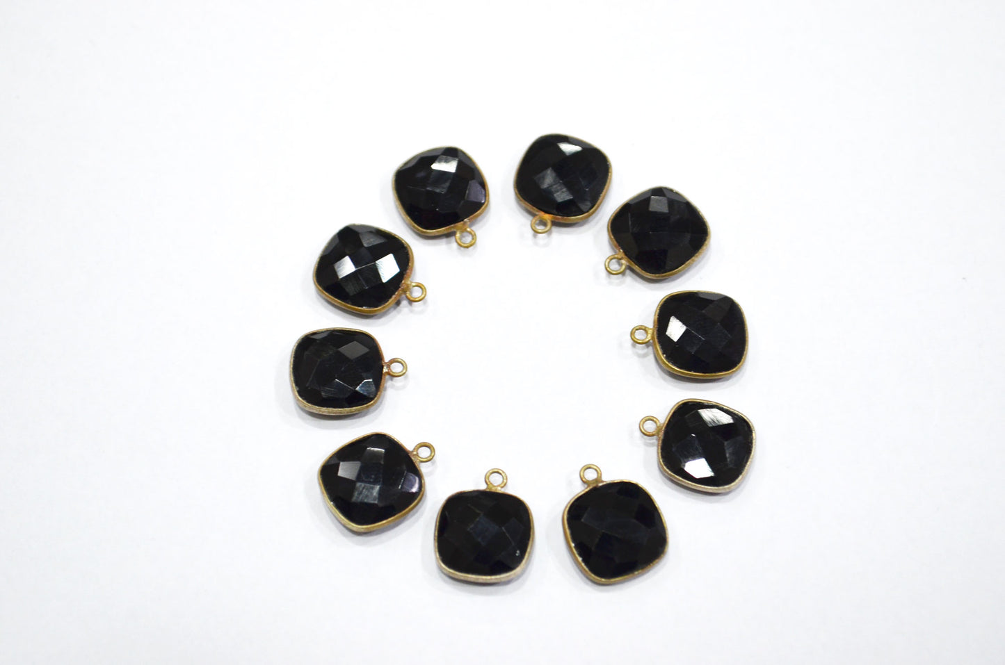 Black Onyx Faceted Cushion Shape Connector , Sold By Piece , 13 mm , RB-5826