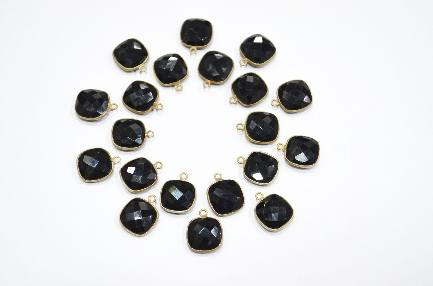 Black Onyx Faceted Cushion Shape Connector , Sold By Piece , 13 mm , RB-5826