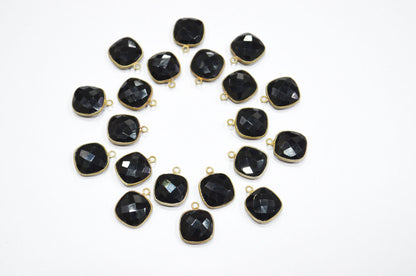 Black Onyx Faceted Cushion Shape Connector , Sold By Piece , 13 mm , RB-5826