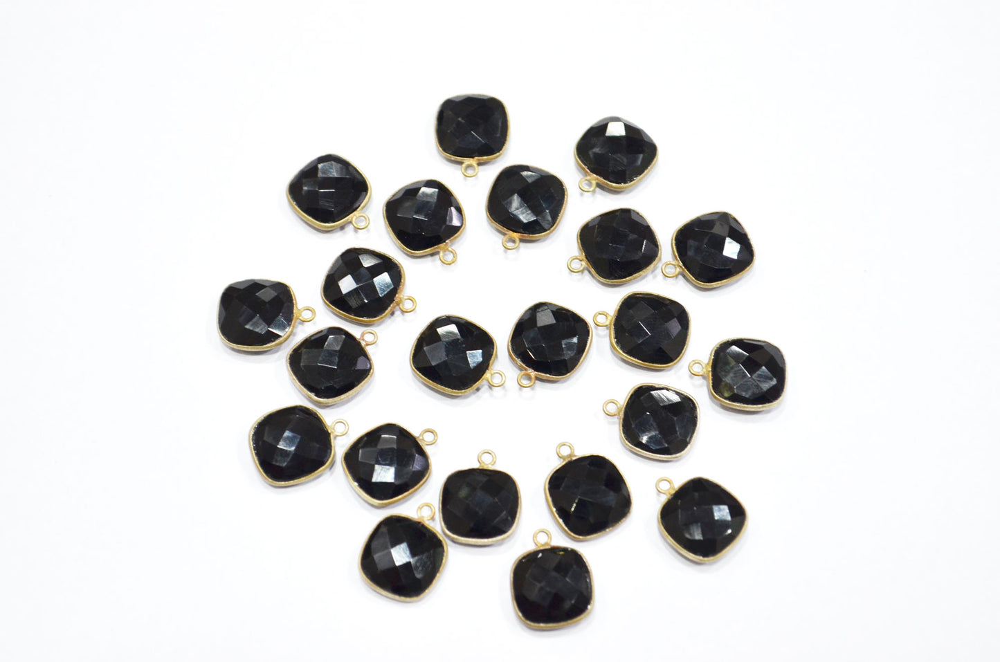Black Onyx Faceted Cushion Shape Connector , Sold By Piece , 13 mm , RB-5826