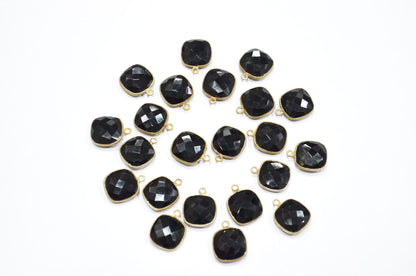 Black Onyx Faceted Cushion Shape Connector , Sold By Piece , 13 mm , RB-5826