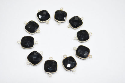 Black Onyx Faceted Cushion Shape Connector , Sold By Piece , 13 mm , RB-5827