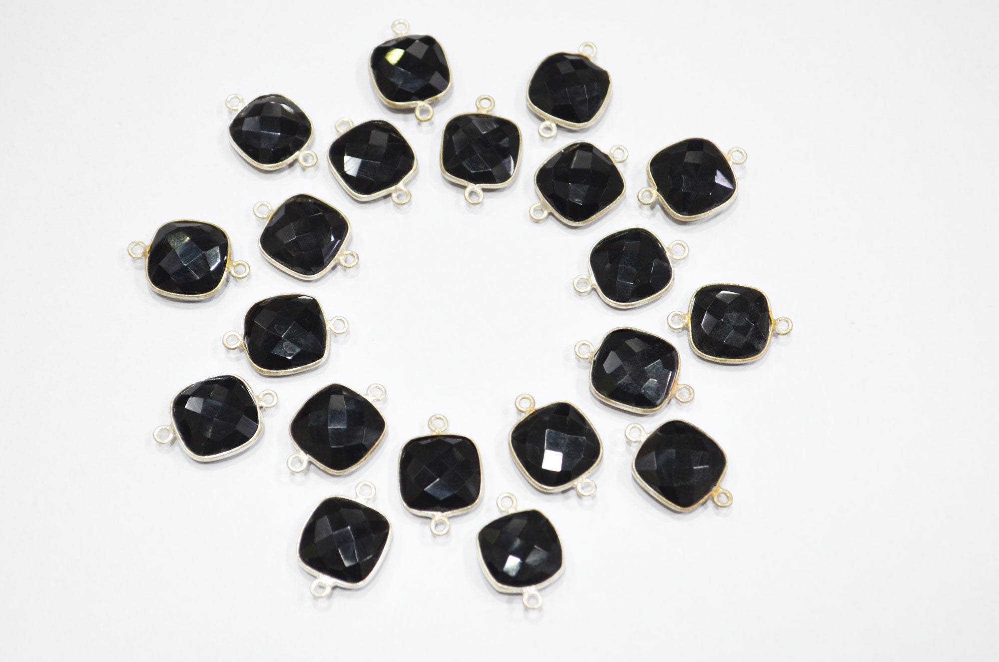 Black Onyx Faceted Cushion Shape Connector , Sold By Piece , 13 mm , RB-5827