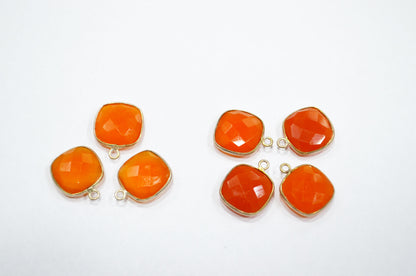 Carnelian Chalcedony Faceted Cushion Shape Connector , Sold By Piece , 13 mm , RB-5828