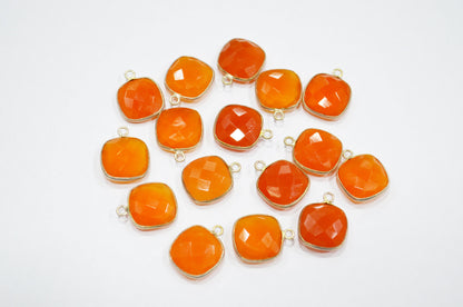 Carnelian Chalcedony Faceted Cushion Shape Connector , Sold By Piece , 13 mm , RB-5828