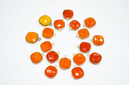 Carnelian Chalcedony Faceted Cushion Shape Connector , Sold By Piece , 13 mm , RB-5828