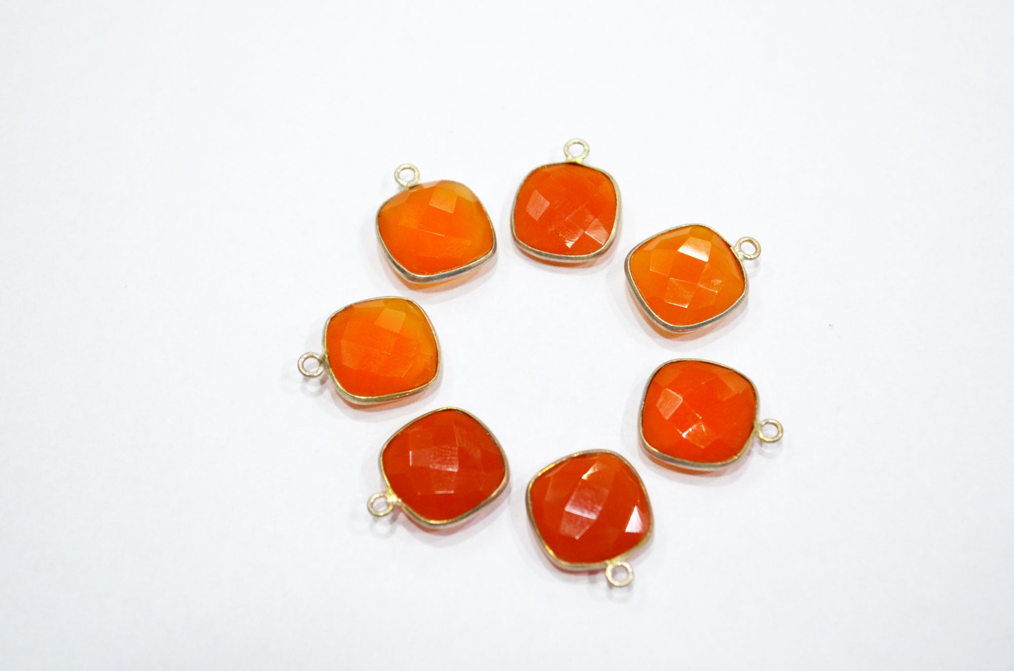 Carnelian Chalcedony Faceted Cushion Shape Connector , Sold By Piece , 13 mm , RB-5828