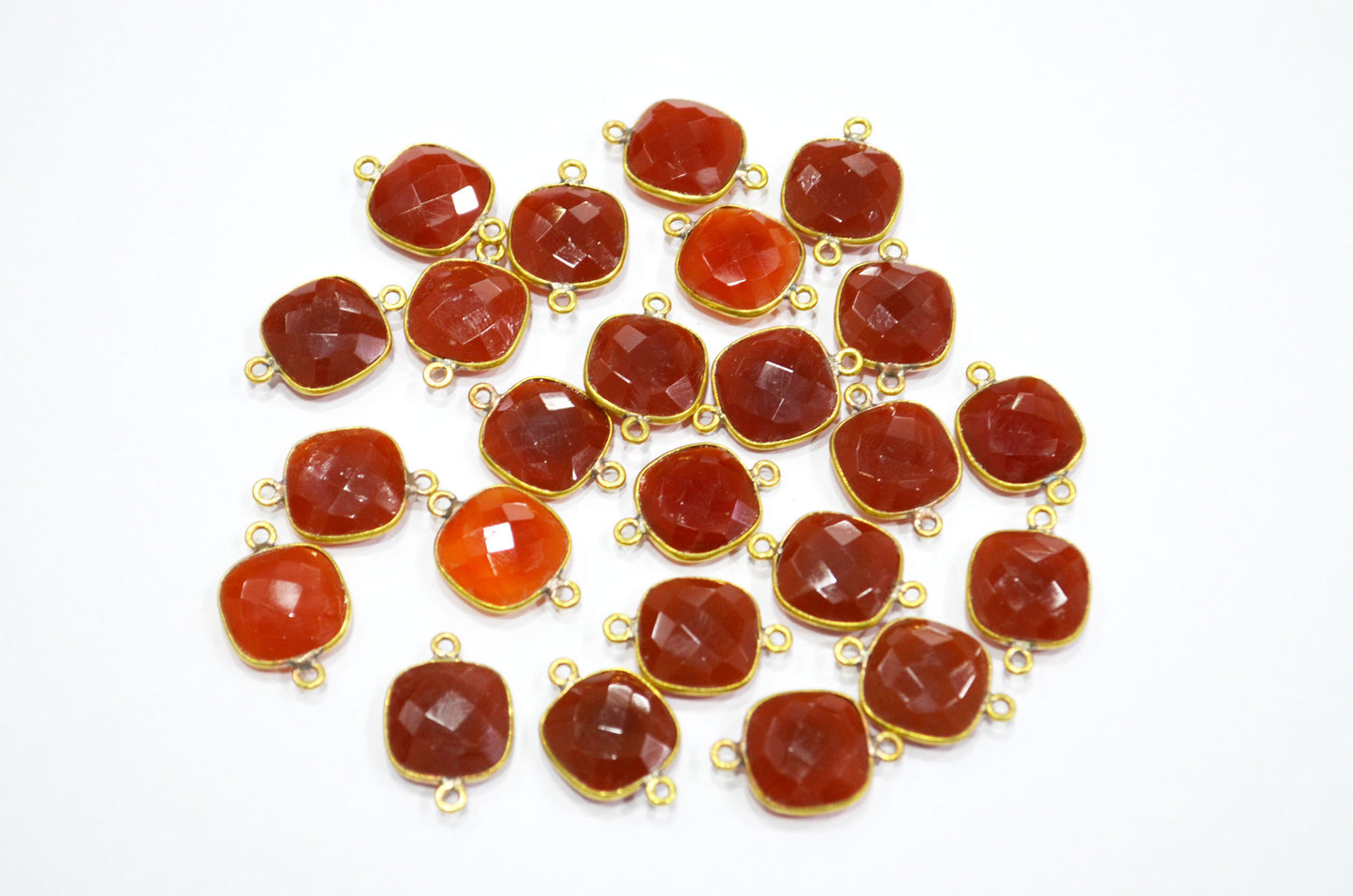 Carnelian Chalcedony Faceted Cushion Shape Connector , Sold By Piece , 13 mm , RB-5829