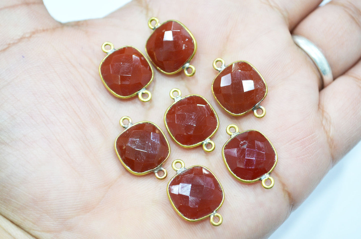 Carnelian Chalcedony Faceted Cushion Shape Connector , Sold By Piece , 13 mm , RB-5829