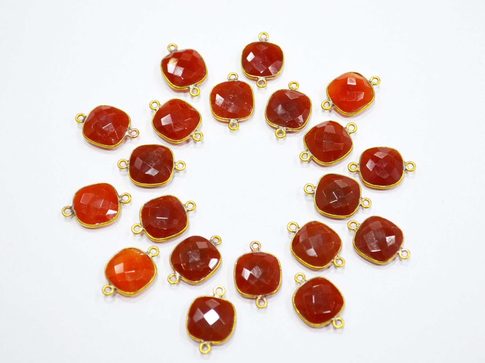 Carnelian Chalcedony Faceted Cushion Shape Connector , Sold By Piece , 13 mm , RB-5829