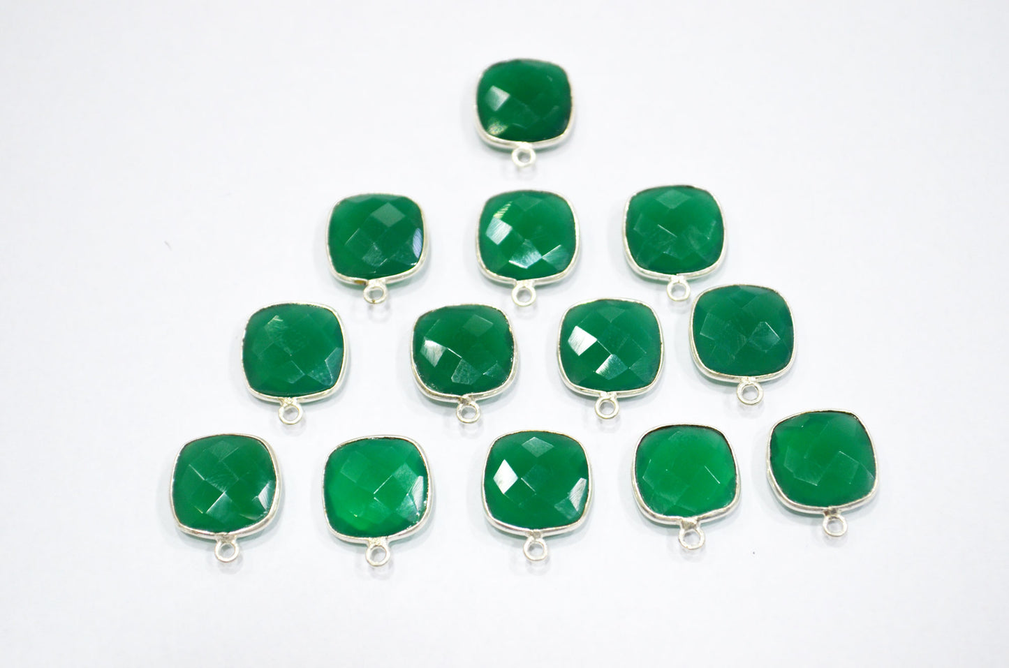 Green Onyx Faceted Cushion Shape Connector , Sold By Piece , 13 mm , RB-5830