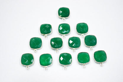 Green Onyx Faceted Cushion Shape Connector , Sold By Piece , 13 mm , RB-5830