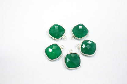 Green Onyx Faceted Cushion Shape Connector , Sold By Piece , 13 mm , RB-5830