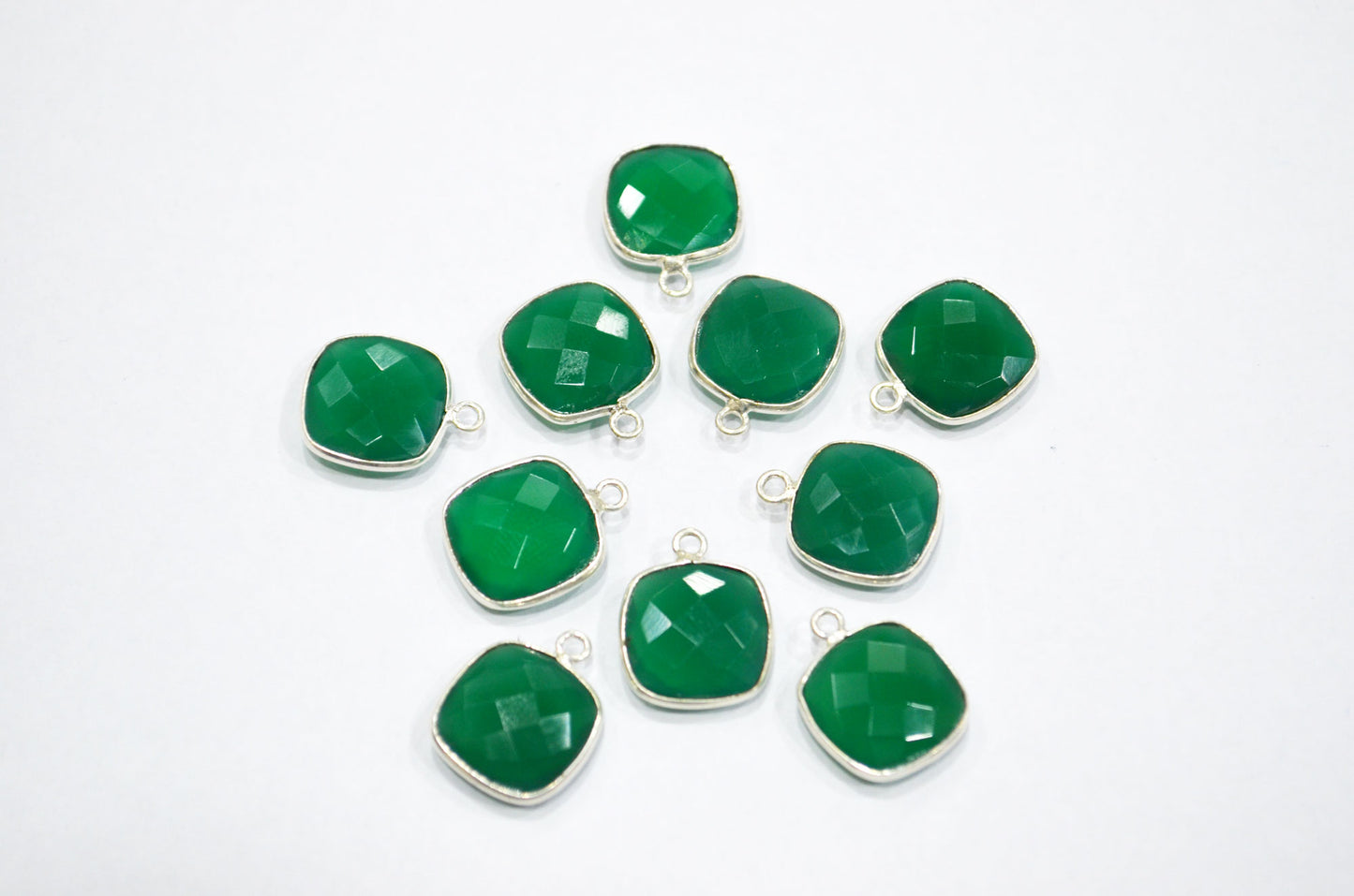 Green Onyx Faceted Cushion Shape Connector , Sold By Piece , 13 mm , RB-5830