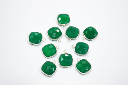 Green Onyx Faceted Cushion Shape Connector , Sold By Piece , 13 mm , RB-5830