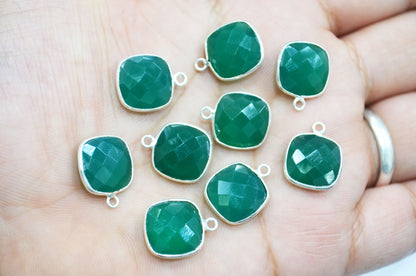 Green Onyx Faceted Cushion Shape Connector , Sold By Piece , 13 mm , RB-5830