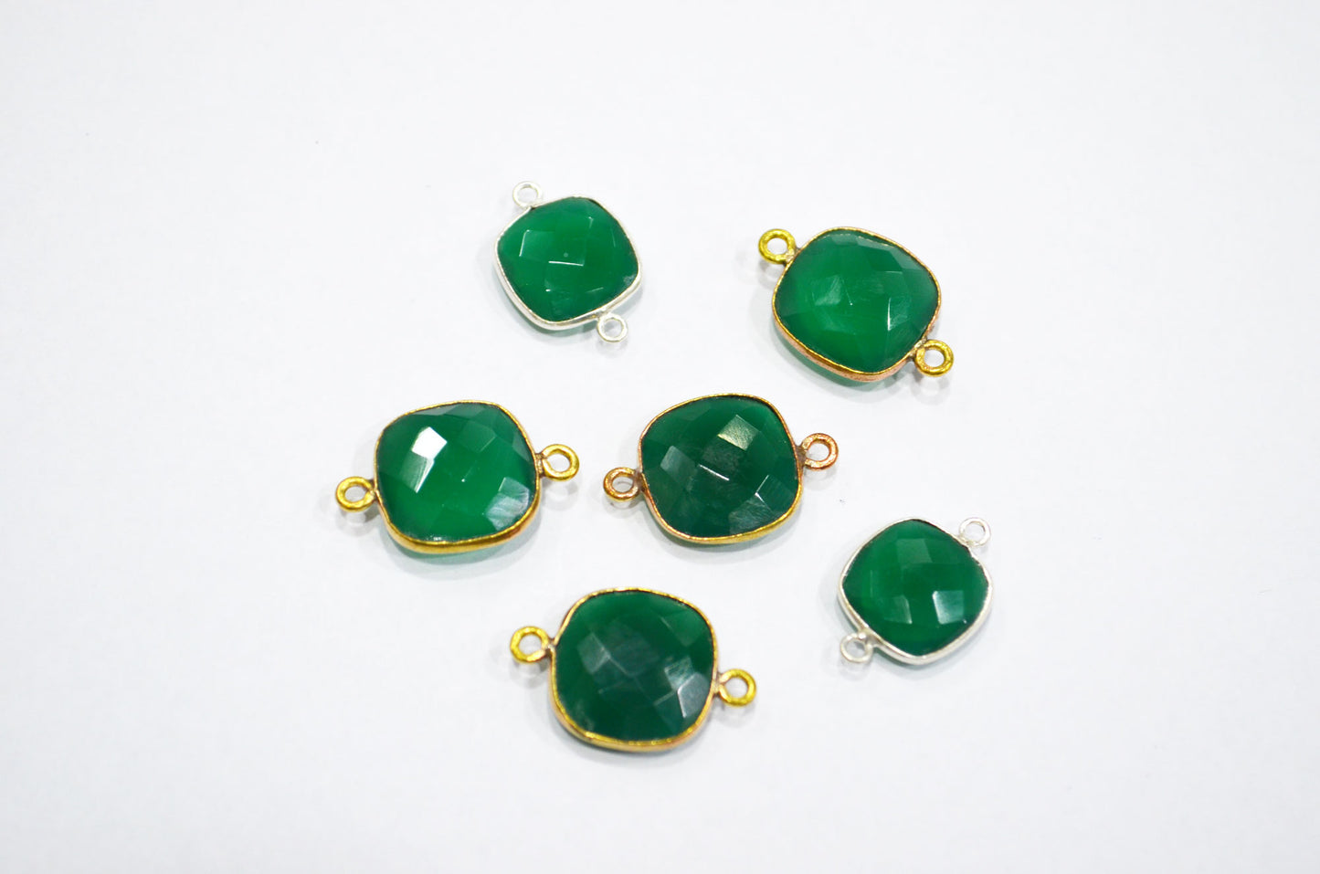 Green Onyx Faceted Cushion Shape Connector , Sold By Piece , 13 mm , RB-5831
