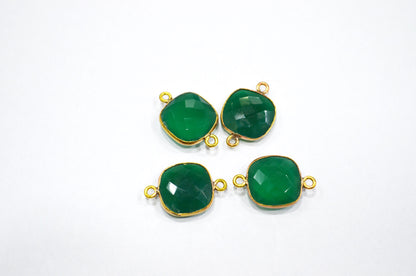 Green Onyx Faceted Cushion Shape Connector , Sold By Piece , 13 mm , RB-5831