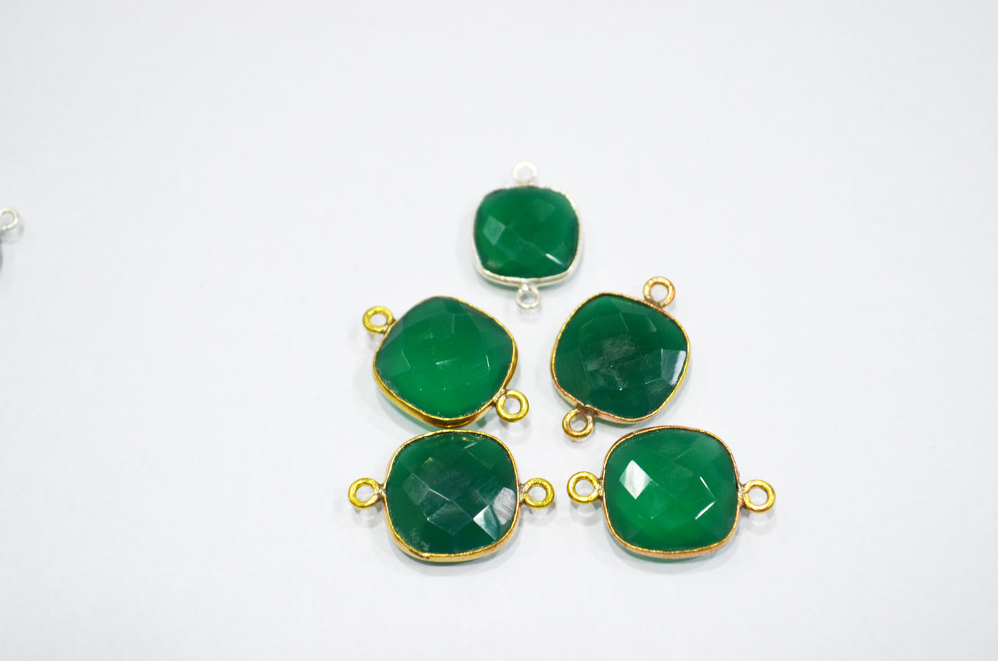 Green Onyx Faceted Cushion Shape Connector , Sold By Piece , 13 mm , RB-5831