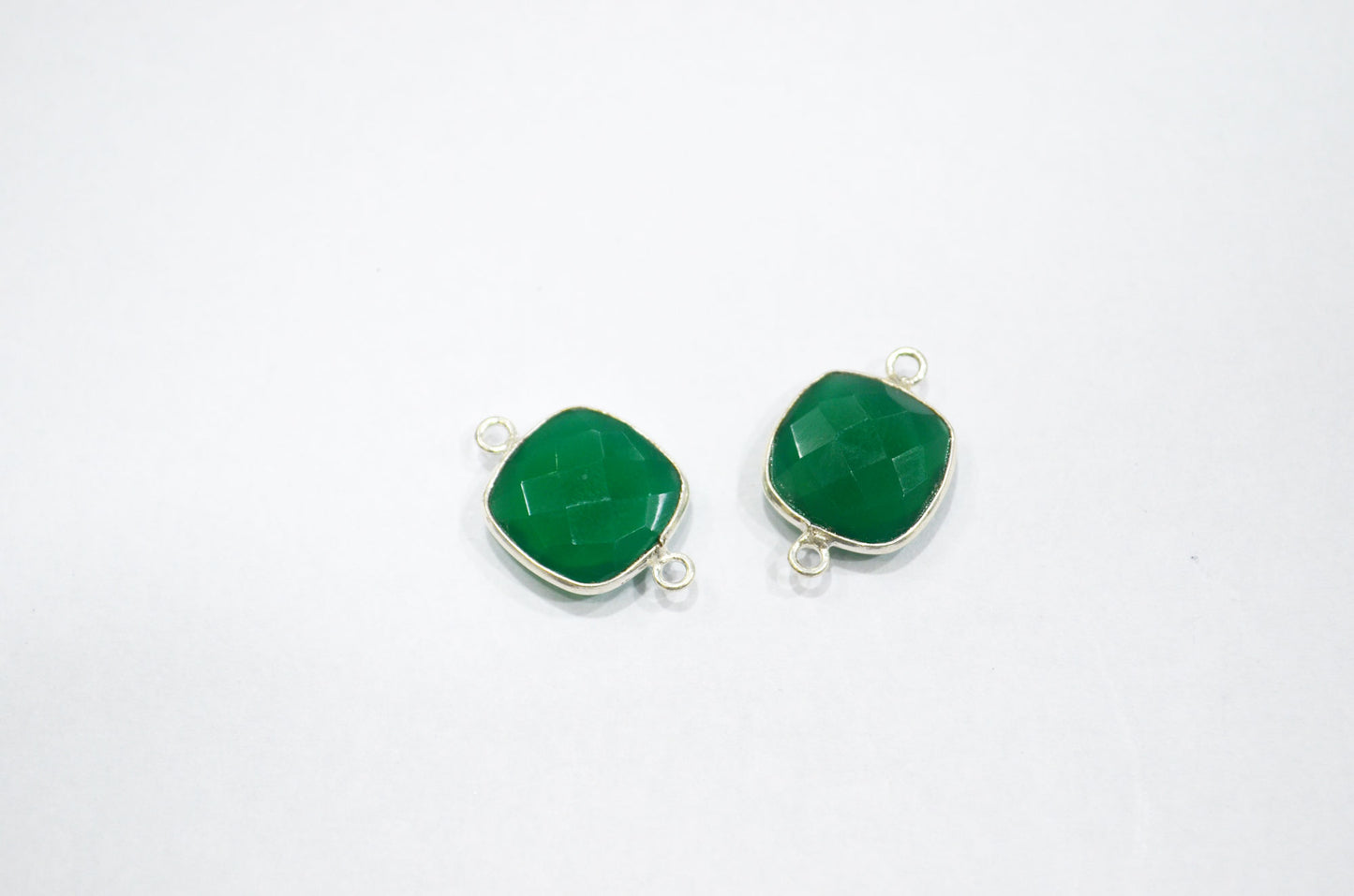 Green Onyx Faceted Cushion Shape Connector , Sold By Piece , 13 mm , RB-5831