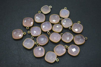Rose Chalcedony Faceted Cushion Shape Connector , Sold By Piece , 13 mm , RB-5832