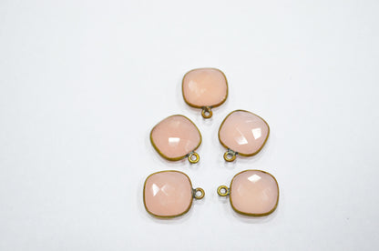 Rose Chalcedony Faceted Cushion Shape Connector , Sold By Piece , 13 mm , RB-5832