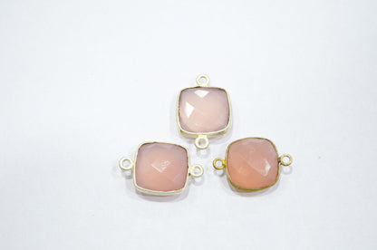 Rose Chalcedony Faceted Cushion Shape Connector , Sold By Piece , 13 mm , RB-5833