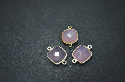 Rose Chalcedony Faceted Cushion Shape Connector , Sold By Piece , 13 mm , RB-5833