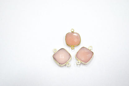 Rose Chalcedony Faceted Cushion Shape Connector , Sold By Piece , 13 mm , RB-5833