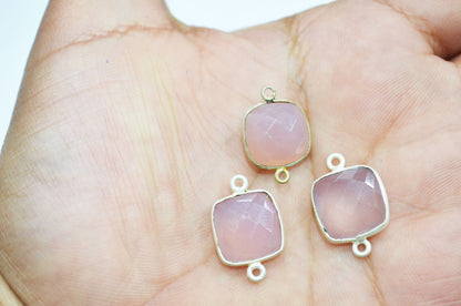 Rose Chalcedony Faceted Cushion Shape Connector , Sold By Piece , 13 mm , RB-5833