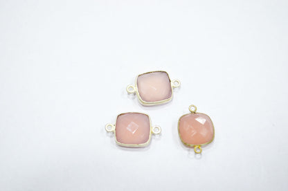 Rose Chalcedony Faceted Cushion Shape Connector , Sold By Piece , 13 mm , RB-5833
