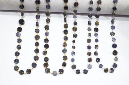 Iolite Coin Shape Rosary Beaded Chain , Sold By Foot , 5 - 7 mm , RB-5834