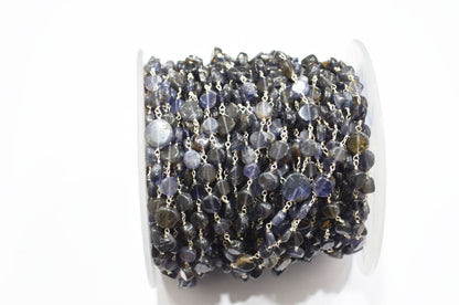Iolite Coin Shape Rosary Beaded Chain , Sold By Foot , 5 - 7 mm , RB-5834