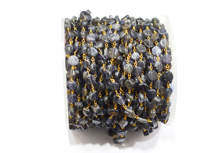 Iolite Coin Shape Rosary Beaded Chain , Sold By Foot , 5 - 7 mm , RB-5834