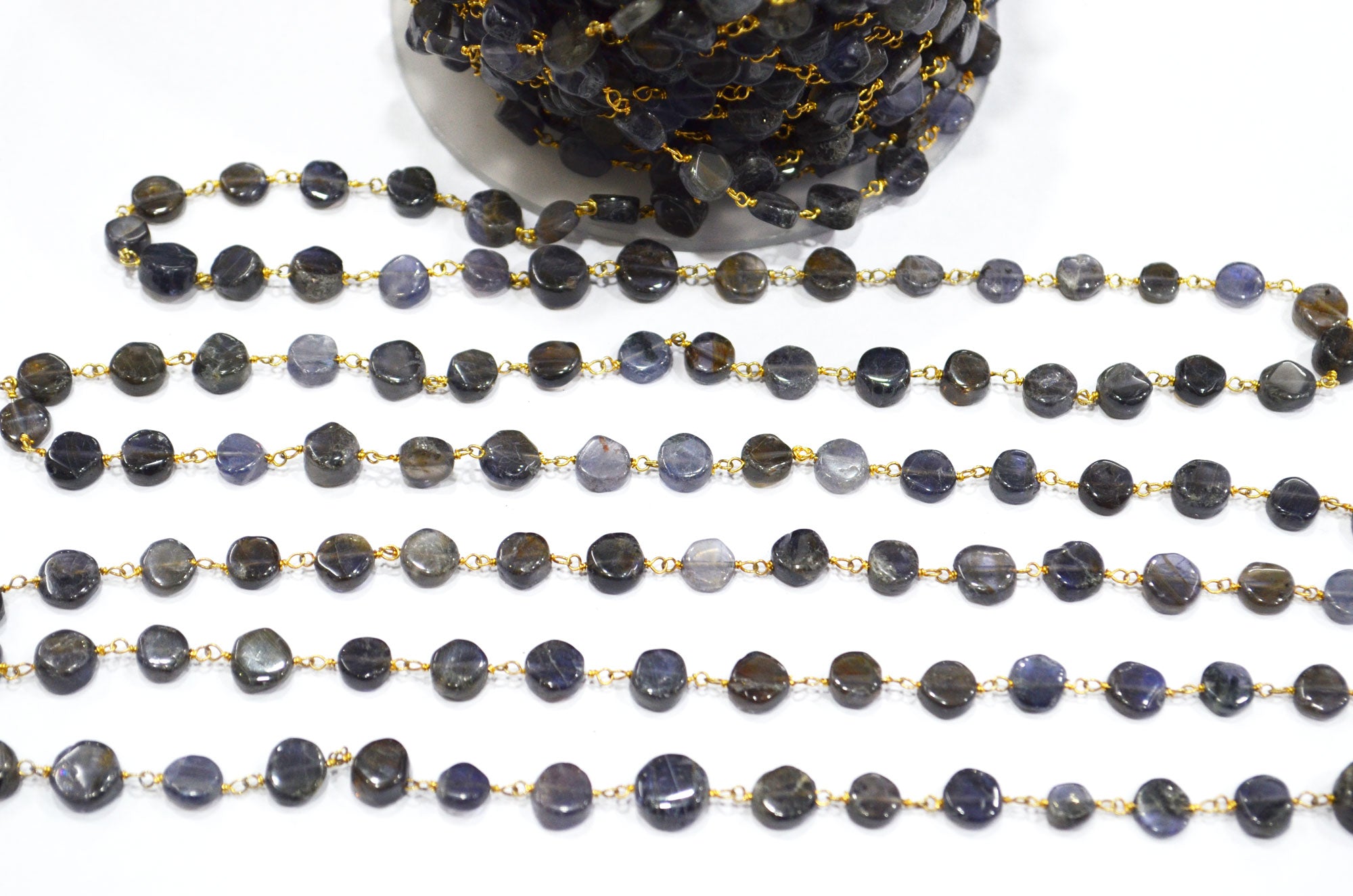Iolite Coin Shape Rosary Beaded Chain , Sold By Foot , 5 - 7 mm , RB-5834