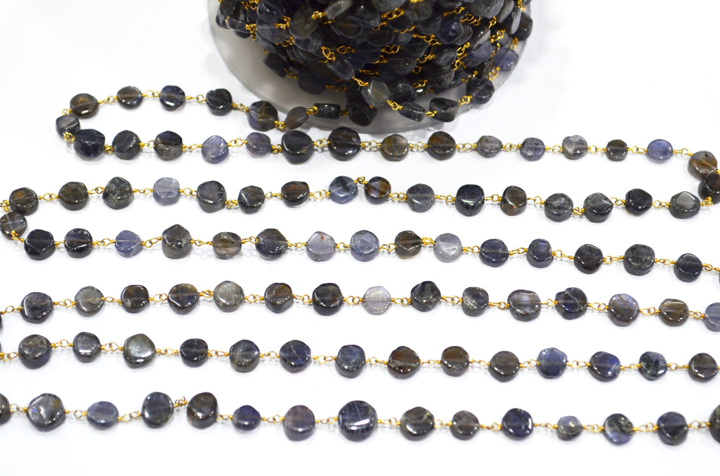 Iolite Coin Shape Rosary Beaded Chain , Sold By Foot , 5 - 7 mm , RB-5834