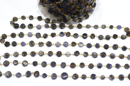 Iolite Coin Shape Rosary Beaded Chain , Sold By Foot , 5 - 7 mm , RB-5834