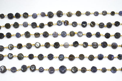 Iolite Coin Shape Rosary Beaded Chain , Sold By Foot , 5 - 7 mm , RB-5834