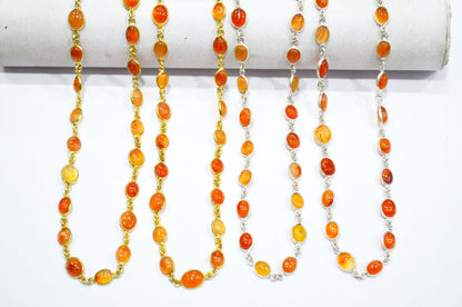 Carnelian Smooth Oval Shape Connector Chain , 8 - 9 mm , RB-5835