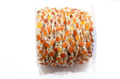 Carnelian Smooth Oval Shape Connector Chain , 8 - 9 mm , RB-5835