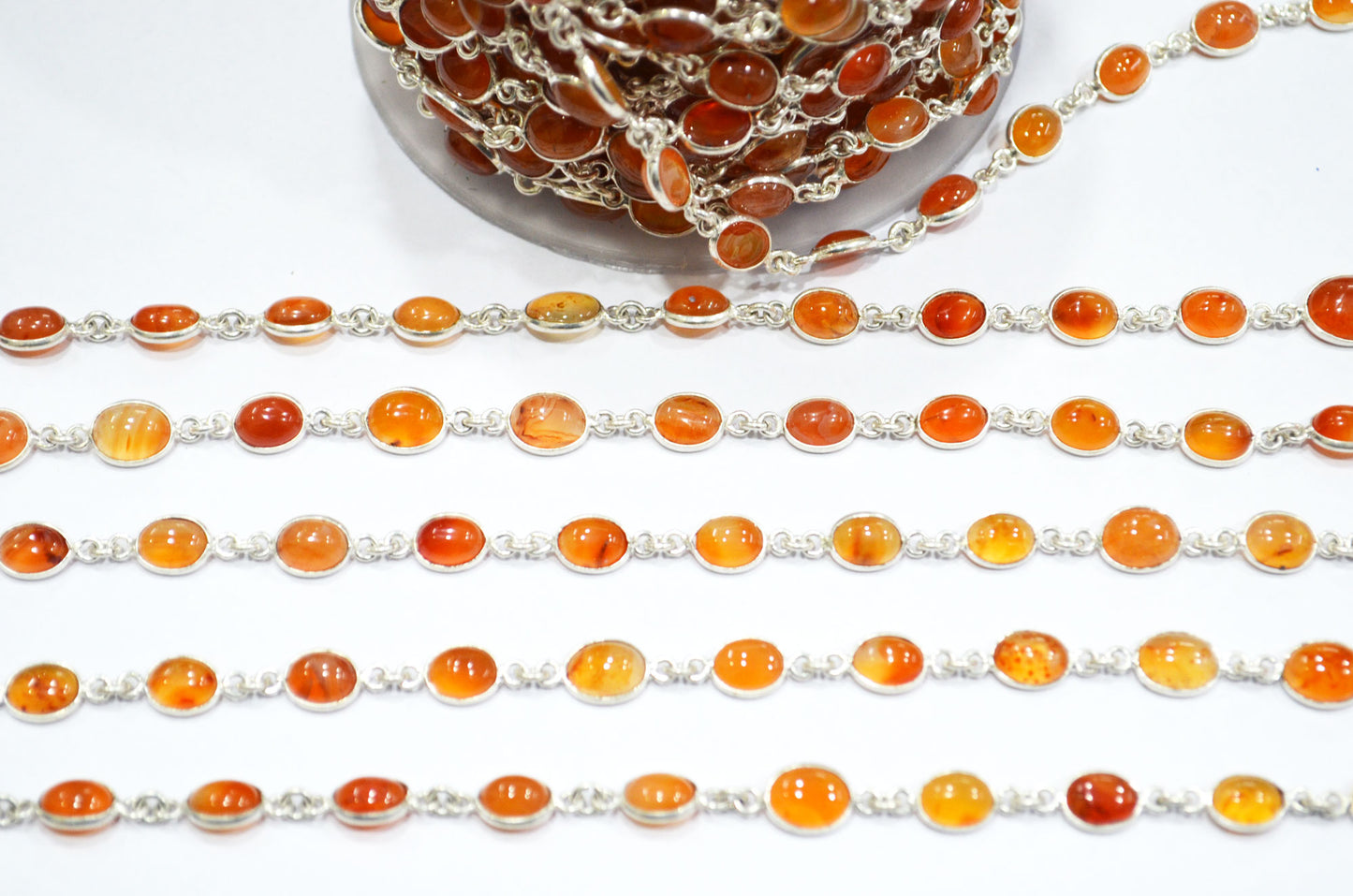 Carnelian Smooth Oval Shape Connector Chain , 8 - 9 mm , RB-5835