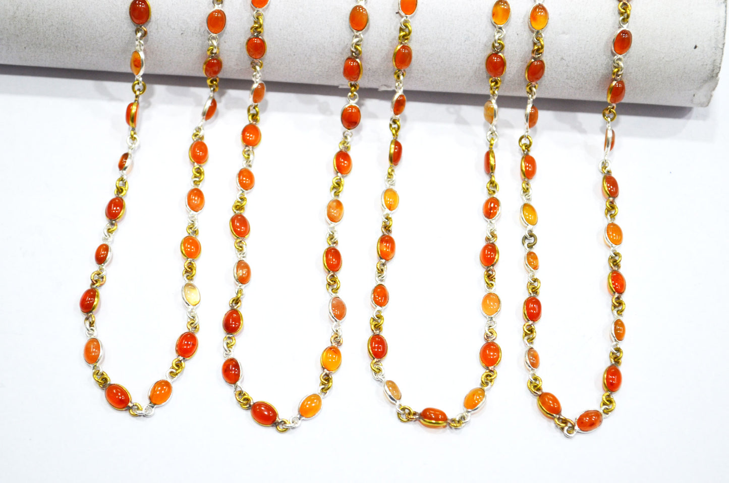 Carnelian Smooth Oval Shape Connector Chain , 4.50 - 6.50 mm , RB-5836