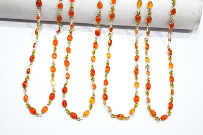 Carnelian Smooth Oval Shape Connector Chain , 4.50 - 6.50 mm , RB-5836