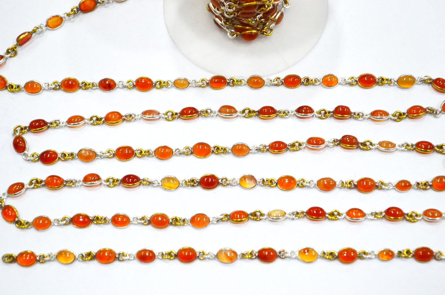 Carnelian Smooth Oval Shape Connector Chain , 4.50 - 6.50 mm , RB-5836