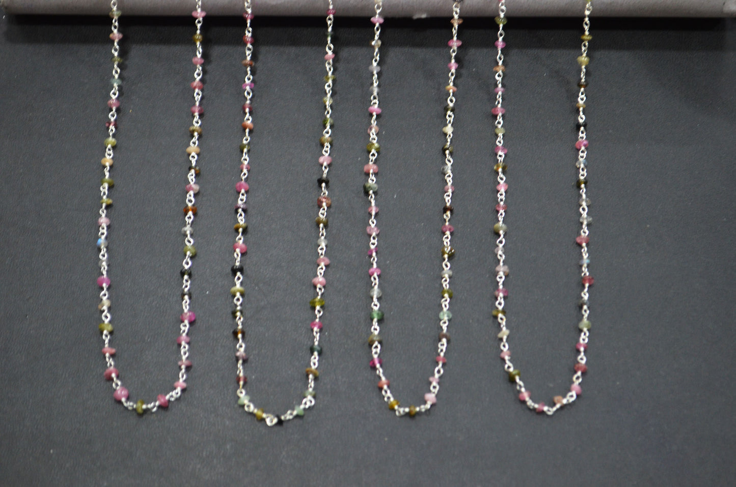 Multi Tourmaline Uneven Button Shape Rosary Beaded Chain , Sold By Foot , 3 - 3.50 mm , RB-5837