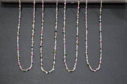 Multi Tourmaline Uneven Button Shape Rosary Beaded Chain , Sold By Foot , 3 - 3.50 mm , RB-5837