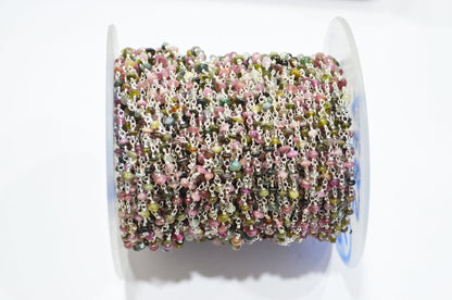 Multi Tourmaline Uneven Button Shape Rosary Beaded Chain , Sold By Foot , 3 - 3.50 mm , RB-5837