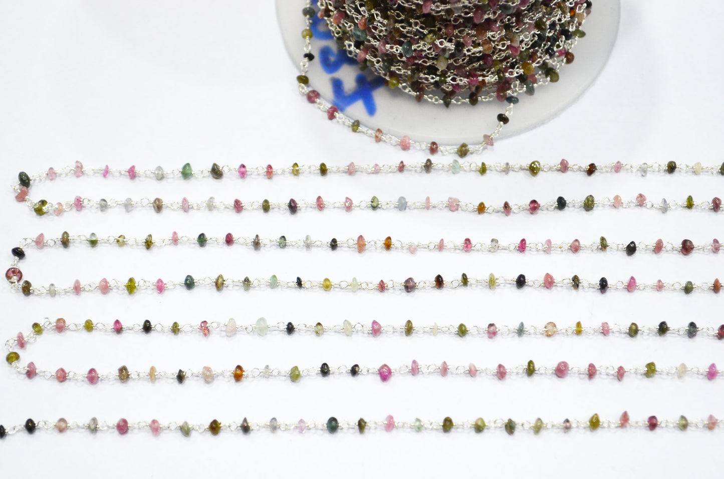 Multi Tourmaline Uneven Button Shape Rosary Beaded Chain , Sold By Foot , 3 - 3.50 mm , RB-5837